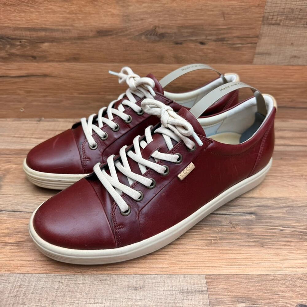 ECCO Soft Leather Shoes women 10/10.5 41Eu Maroon Red Casual Comfort Sneakers